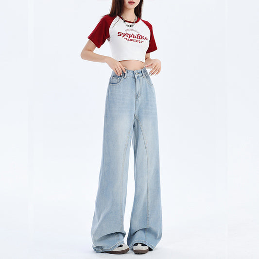 Fried Street Yellow Mud Dyed Washed Jeans Women's Line Design Sense