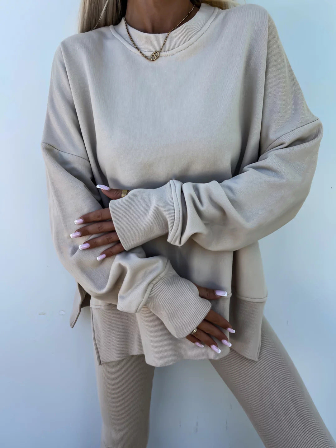 Women's Spring and Autumn Sports Hoodie Long Sleeve Solid Color Hoodie Casual Set Yoga Two Piece Set Outdoor Running Fitness Set