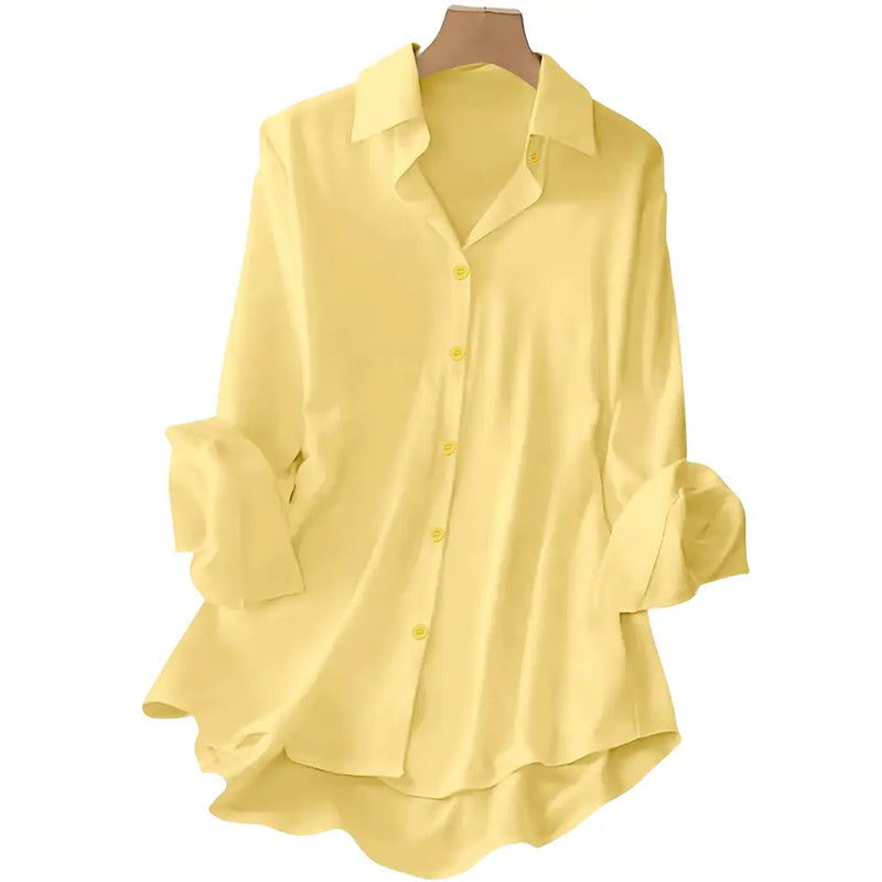 Plus Size Women's Casual Solid Color Lapel Long Sleeve Shirt Spring Autumn Comfort Full Button Office Blouse