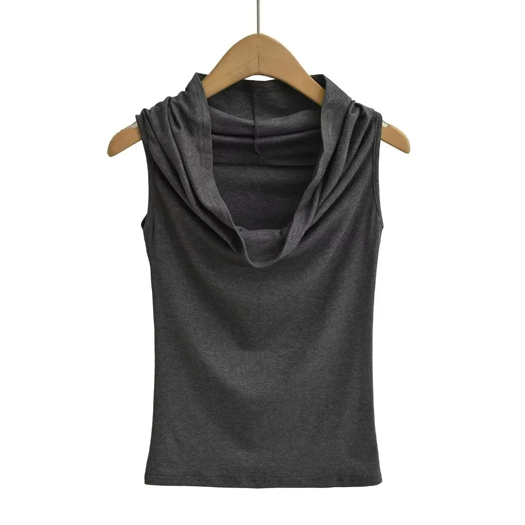 Women 2024 Summer New Fashion One-word Swing Collar Vest Base Shirt Retro Casual Chic Female Tee Shirt Tops Mujer