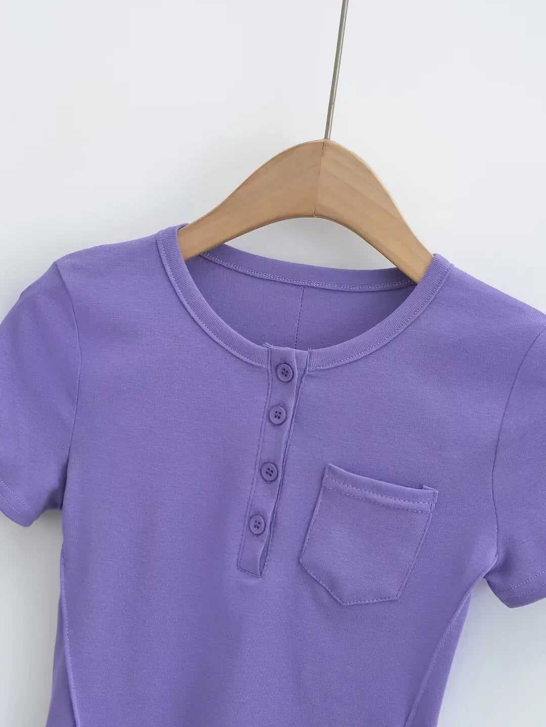 Women 2024 Summer New Fashion Buckle Pocket Short Sleeve T-Shirt Vintage Casual Chic Female Tee Shirt Tops Mujer