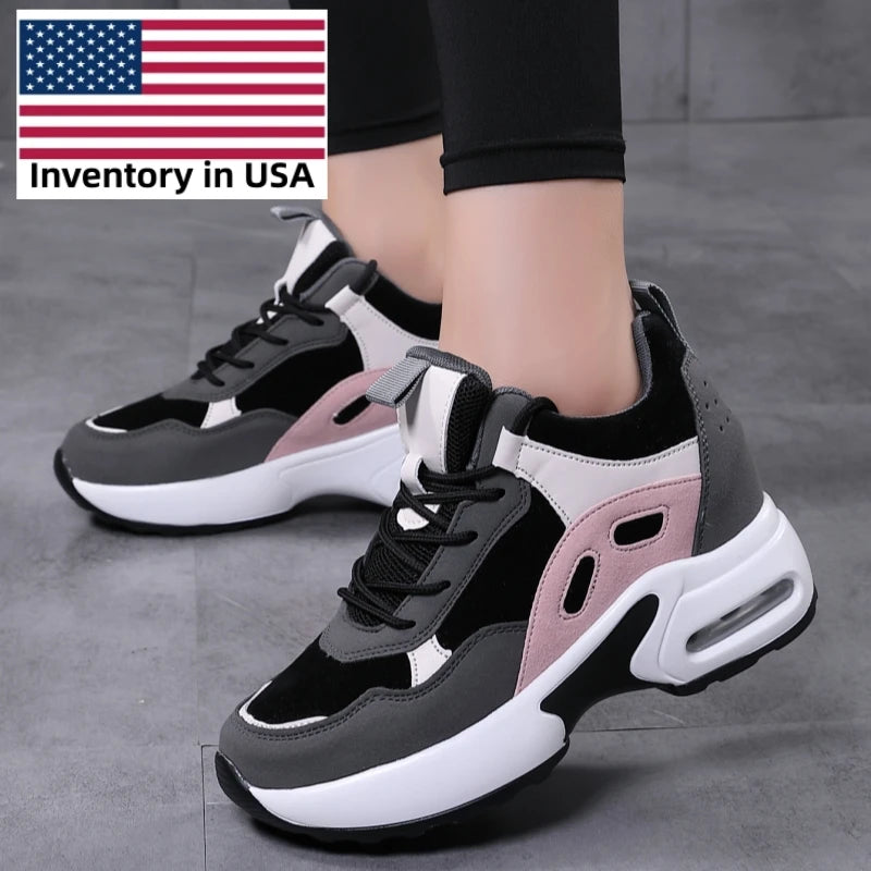 Us Stock Best Selling 2025 Walking Style Shoes Tenis Wedge Heels Sneakers for Women and Ladies Height Increasing Insoles