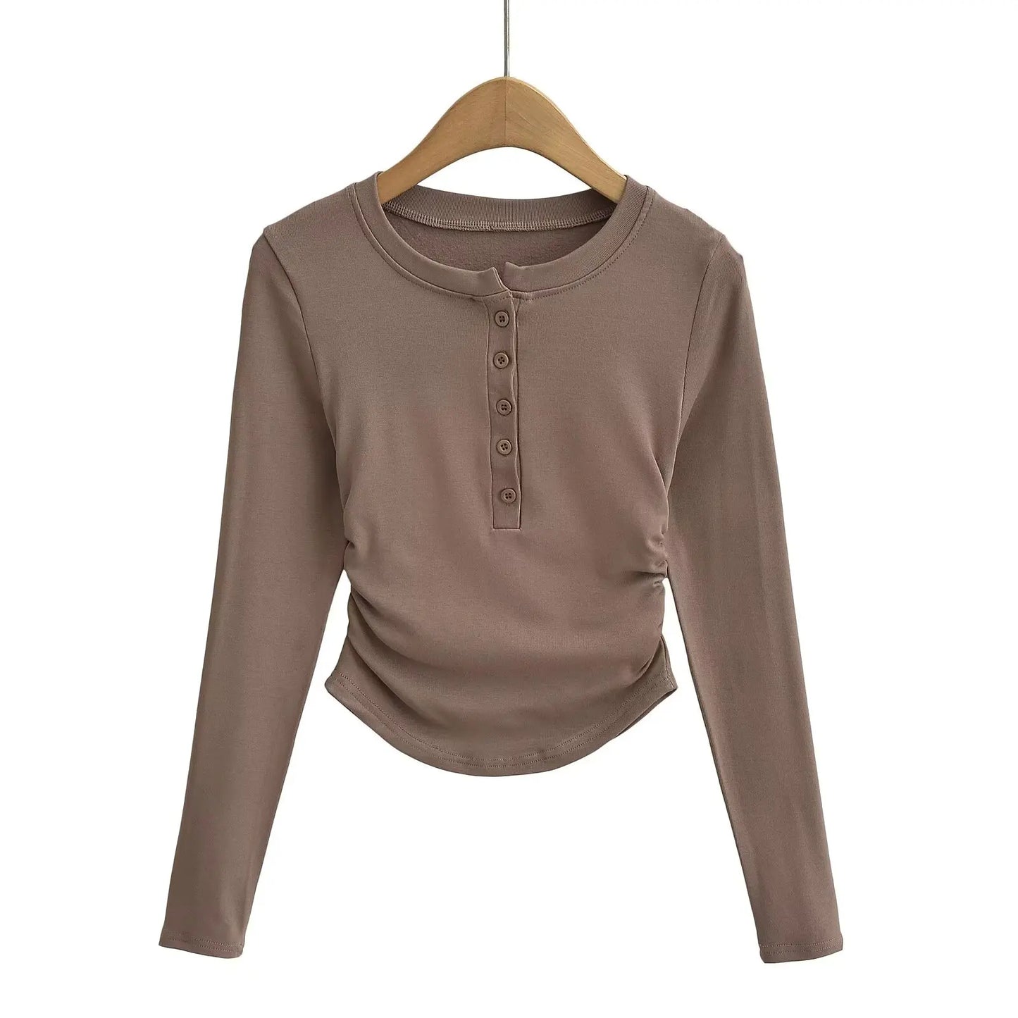 Women 2024 Summer New Fashion Fleece-lined Button Base Long Sleeve Top Retro Casual Chic Female Tee Shirt Tops Mujer