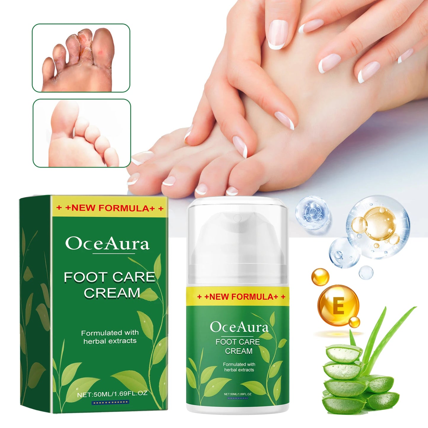 OceAura Nail Foot Care Cream  Anti-Crack Repair Tea Tree Glycerin Moisturizing Skin for Heels for Foot Peeling Silicone