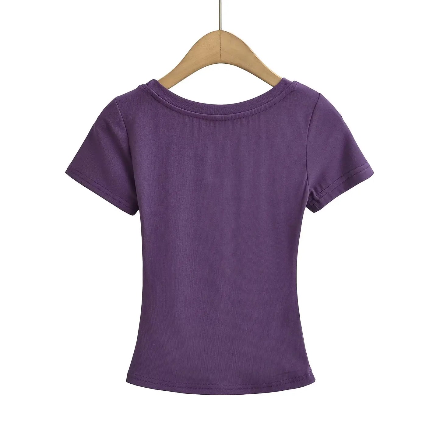 Women 2024 Summer New Fashion Flat T-Shirt Vintage Slim-Fit Casual Chic Female Tee Shirt Tops Mujer