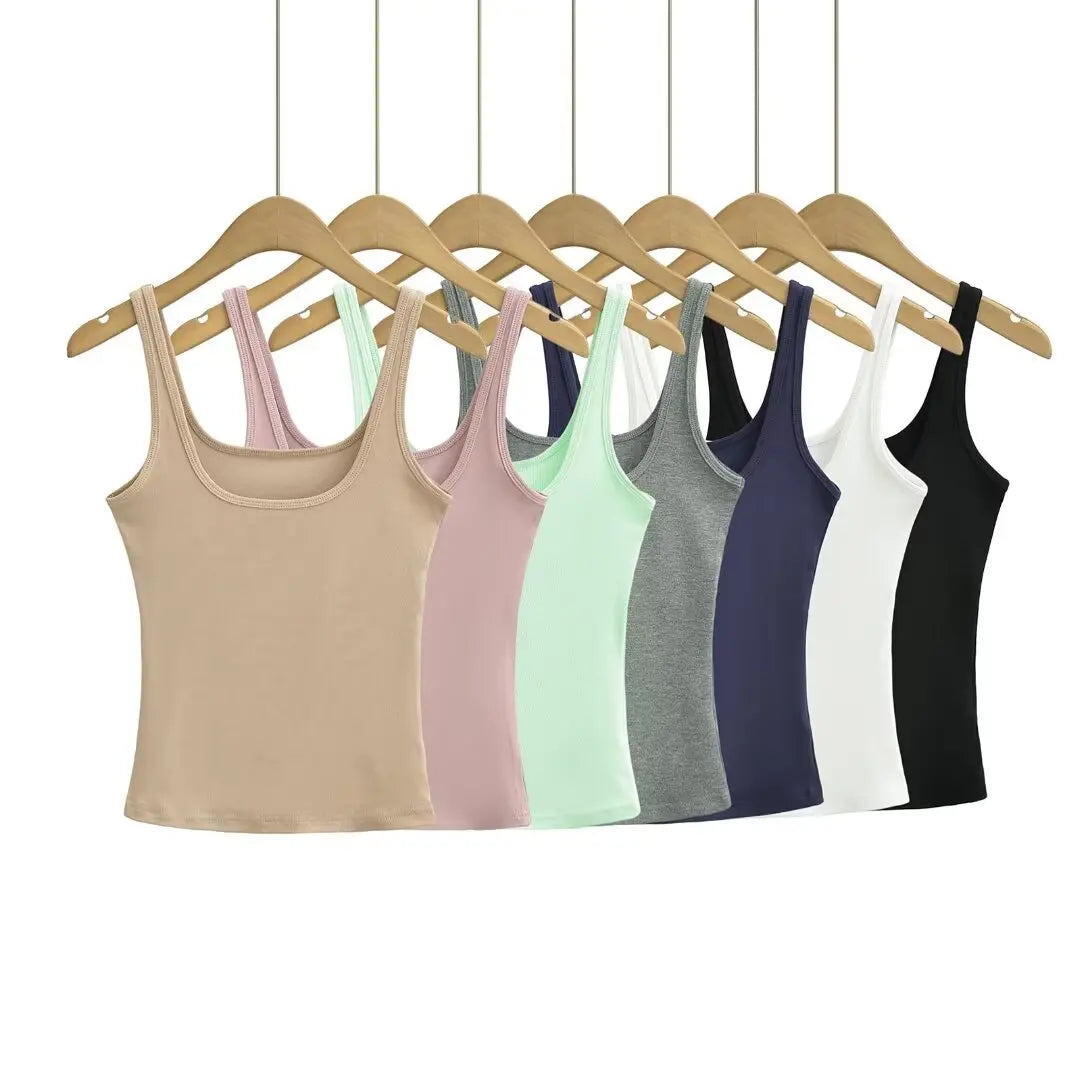 Women 2024 Summer New Fashion 2 Wear Neckline Sling Tank Tops Vintage Casual Female Camis Chic Tops