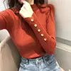 Casual Female Clothes Solid Half High Collar Knitted Sweater Long Sleeve Slim Fit Elastic Pullover Tops Women's Basic Sweater