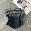 Ladies Strapless Denim Vest Sexy Corset Tank Tops Denim Belt Crop Tube Top Summer Hot Sale Gradient Denim Top for Women