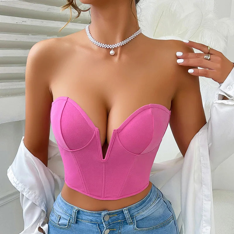 Y08123 Ultra Short Fashion Outerwear Top Jersey Fabric Inner Tube Tops Breathable Feature MOQ 1 Piece