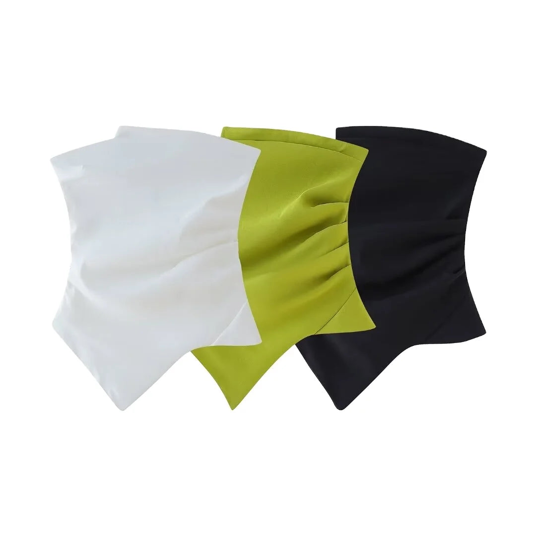 PB&ZA Women 2024 Summer New Chic Fashion Pleated Embellished Chest Top Tank Tops Vintage Backless Female Camis Chic Tops