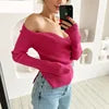 Women 2024 New Autumn Winter Knitwear Tops Elastic Square Neck Off-Shoulder Bottom Knit Slim Long Sleeve Pullover Sweater
