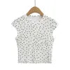 Women 2024 Summer New Fashion Polka Dot Crewneck Shoulder T-Shirt Retro Casual Chic Female Tee Shirt Tops Mujer