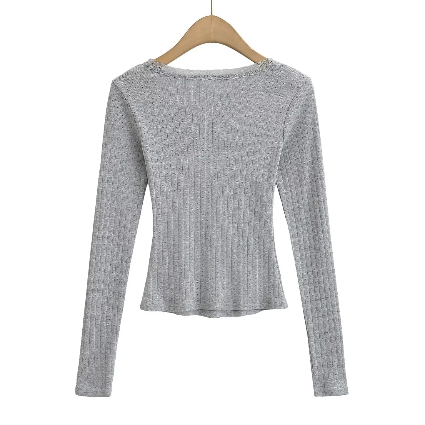 Women 2024 Summer New Fashion Lace U Neck Long Sleeve T-Shirt Vintage Casual Chic Female Tee Shirt Tops Mujer