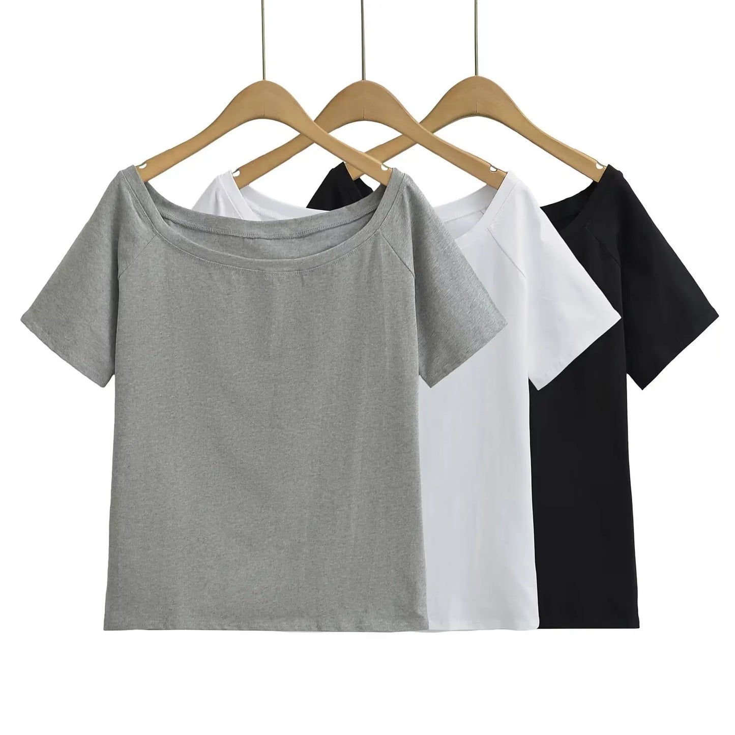 Women 2024 Summer New Fashion Loose Oblique Shoulder Off-shoulder Short Sleeve Retro Casual Chic Female Tee Shirt Tops Mujer