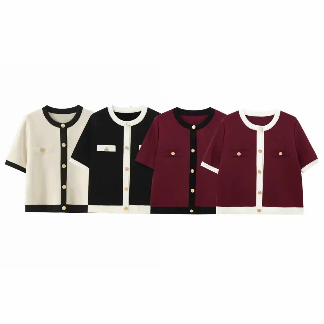 PB&ZA Women 2024 Summer New Chic Fashion Casual Knitting Sweater Vintage O Neck Female Outerwear Chic Tops