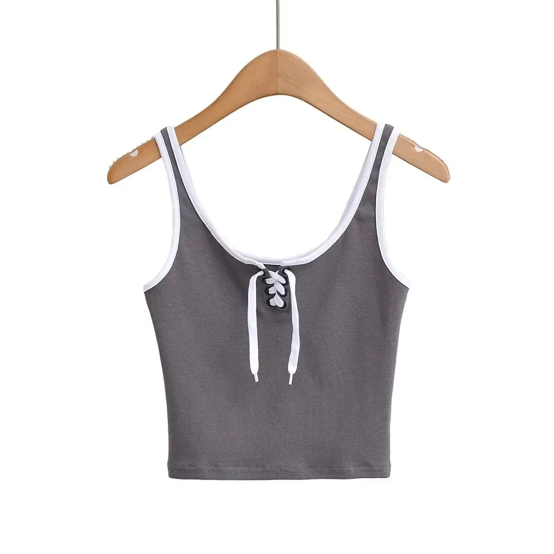 Women 2024 Summer New Fashion Strap Small Tank Tops Vintage Casual Female Camis Chic Tops