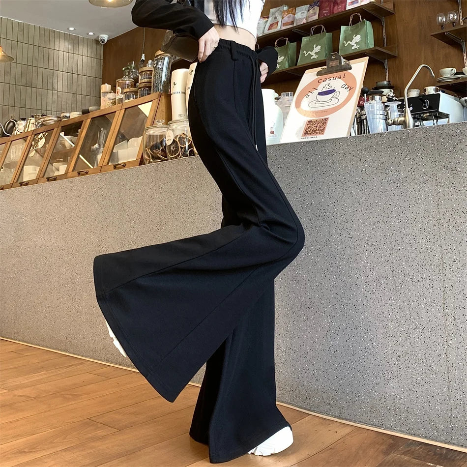 New China Spring and autumn new big horn bell bottoms high waist sagging feeling women leisure sports pants