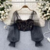 Full Sleeve Square Collar Casual Lace Blouses Women Lantern Sleeve Lace Shirts Ladies Sexy Tops Clothes Women Wholesale