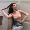 Casual Female Clothes Solid Half High Collar Knitted Sweater Long Sleeve Slim Fit Elastic Pullover Tops Women's Basic Sweater