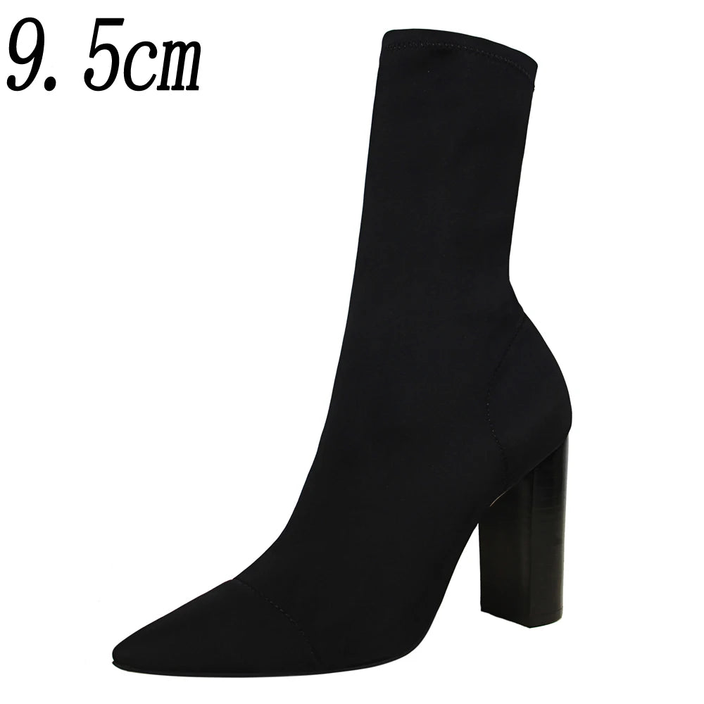2025 New Socks Boots Fashion Ankle Boots For Women Boots Balck Pointed Toe Elastic Heels Shoes Fetish Autumn Winter Female Shoes