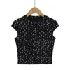 Women 2024 Summer New Fashion Polka Dot Crewneck Shoulder T-Shirt Retro Casual Chic Female Tee Shirt Tops Mujer