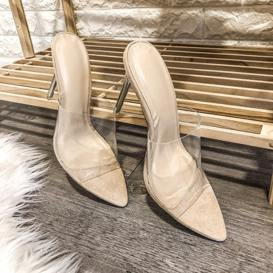 TD Clarissa Women's High Heel Pumps Nude Clear Upper 8cm Thin Heels with Ankle Strap High Stilettos