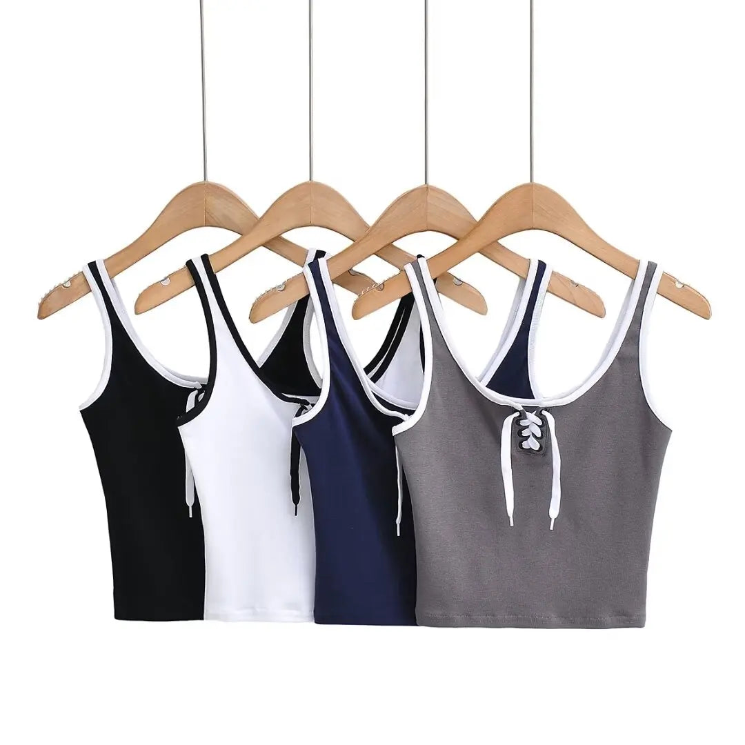 Women 2024 Summer New Fashion Strap Small Tank Tops Vintage Casual Female Camis Chic Tops