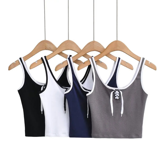 Women 2024 Summer New Fashion Strap Small Tank Tops Vintage Casual Female Camis Chic Tops
