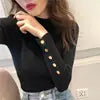 Casual Female Clothes Solid Half High Collar Knitted Sweater Long Sleeve Slim Fit Elastic Pullover Tops Women's Basic Sweater