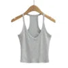 Women 2024 Summer New Fashion Deep V-Neck Small Tank Tops Vintage Slim-Fit Casual Female Camis Chic Tops