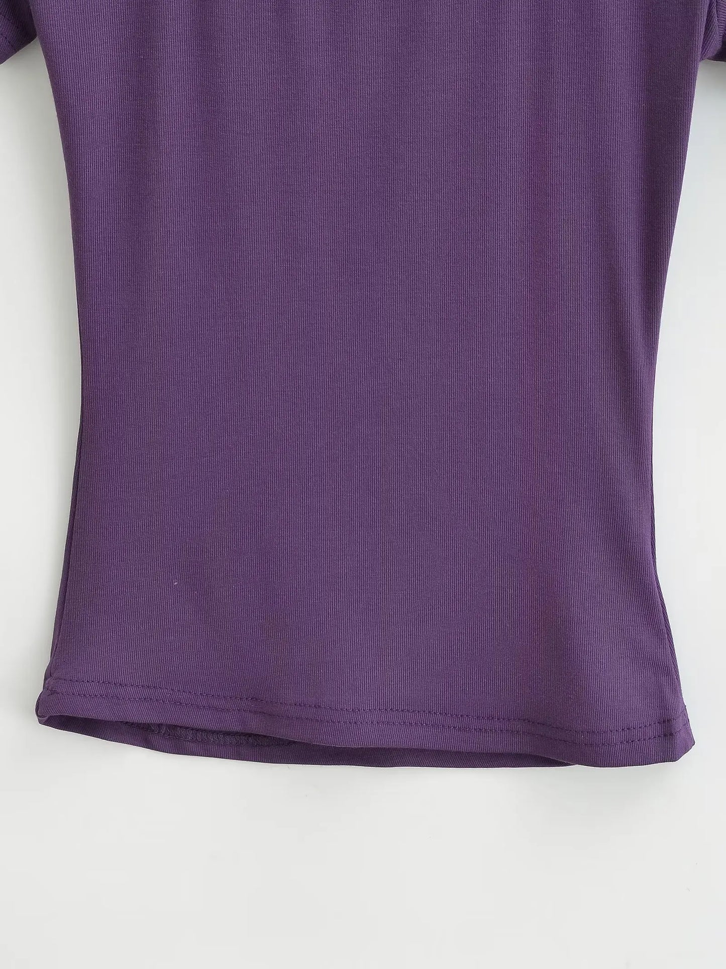 Women 2024 Summer New Fashion Flat T-Shirt Vintage Slim-Fit Casual Chic Female Tee Shirt Tops Mujer