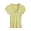 Women 2024 Summer New Fashion V-Neck Lace T-Shirt Vintage Slim-Fit Casual Chic Female Tee Shirt Tops Mujer