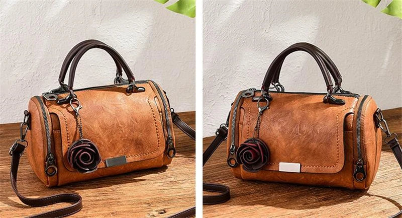 Fashion Women Shoulder Bag with Flower Pendant Ladies Totes Party Purse Boston Handbag Casual Female Messenger Crossbody Bags