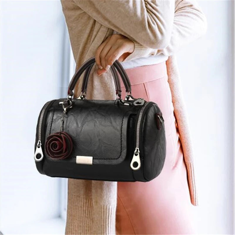Fashion Women Shoulder Bag with Flower Pendant Ladies Totes Party Purse Boston Handbag Casual Female Messenger Crossbody Bags