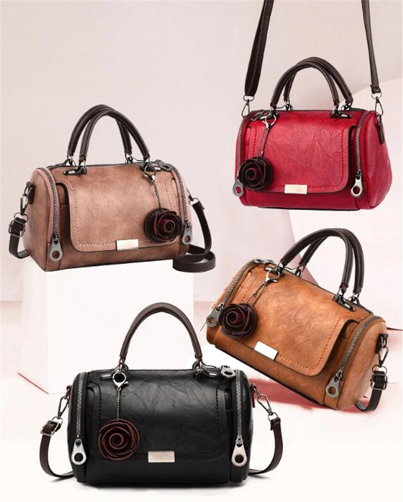 Fashion Women Shoulder Bag with Flower Pendant Ladies Totes Party Purse Boston Handbag Casual Female Messenger Crossbody Bags