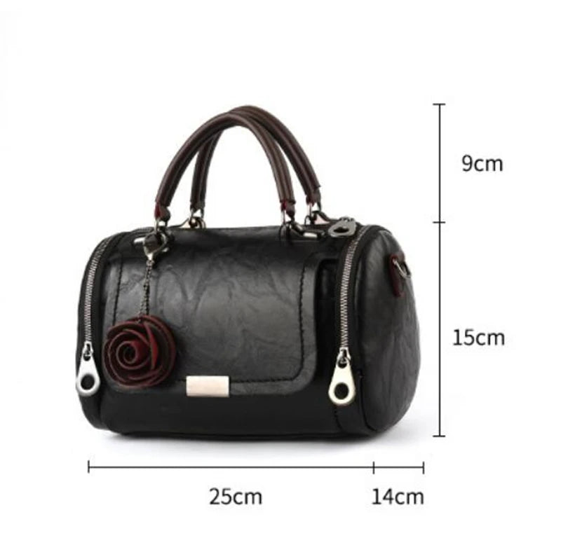 Fashion Women Shoulder Bag with Flower Pendant Ladies Totes Party Purse Boston Handbag Casual Female Messenger Crossbody Bags