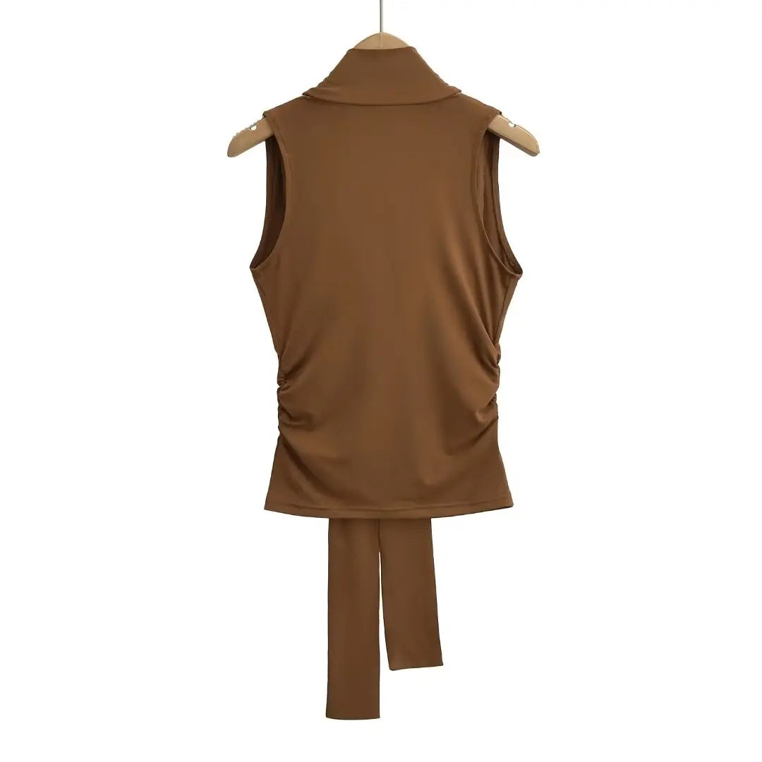 Women 2024 Summer New Fashion Swing Collar Vest Scarf Tank Tops Vintage Casual Female Camis Chic Tops