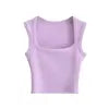 Women 2024 Summer New Fashion Tapped Dark Square Collar Tank Tops Vintage Casual Female Camis Chic Tops