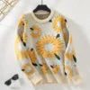 Sunflower 3D Jacquard Weave Women's Sweaters Long Sleeve Ladies Pullovers Knitted Tops High Quality Christmas Sweater