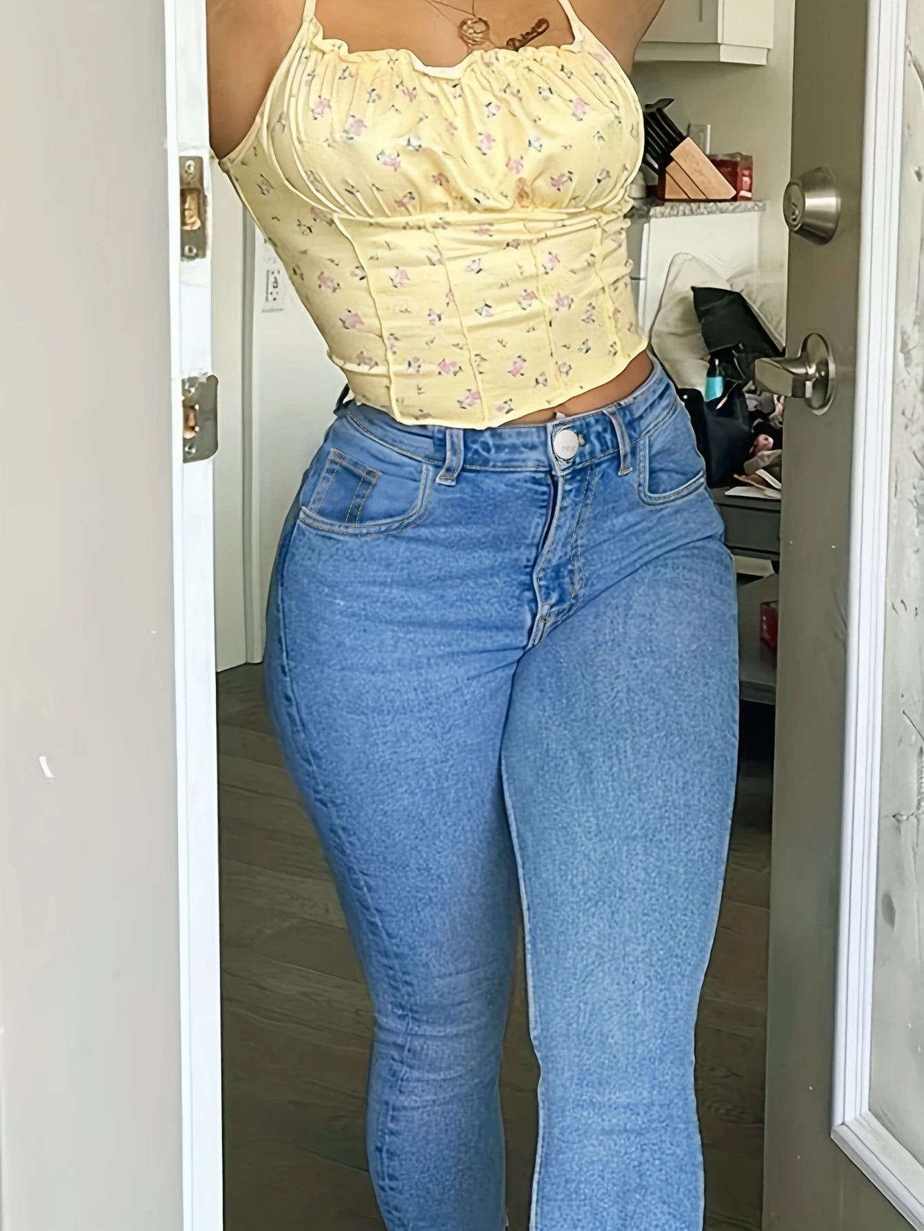 Free Shipping to USA- Plus Size Women Light Blue High Stretch Pencil Jeans High Waist Straight Full Length Washed Denim Pants