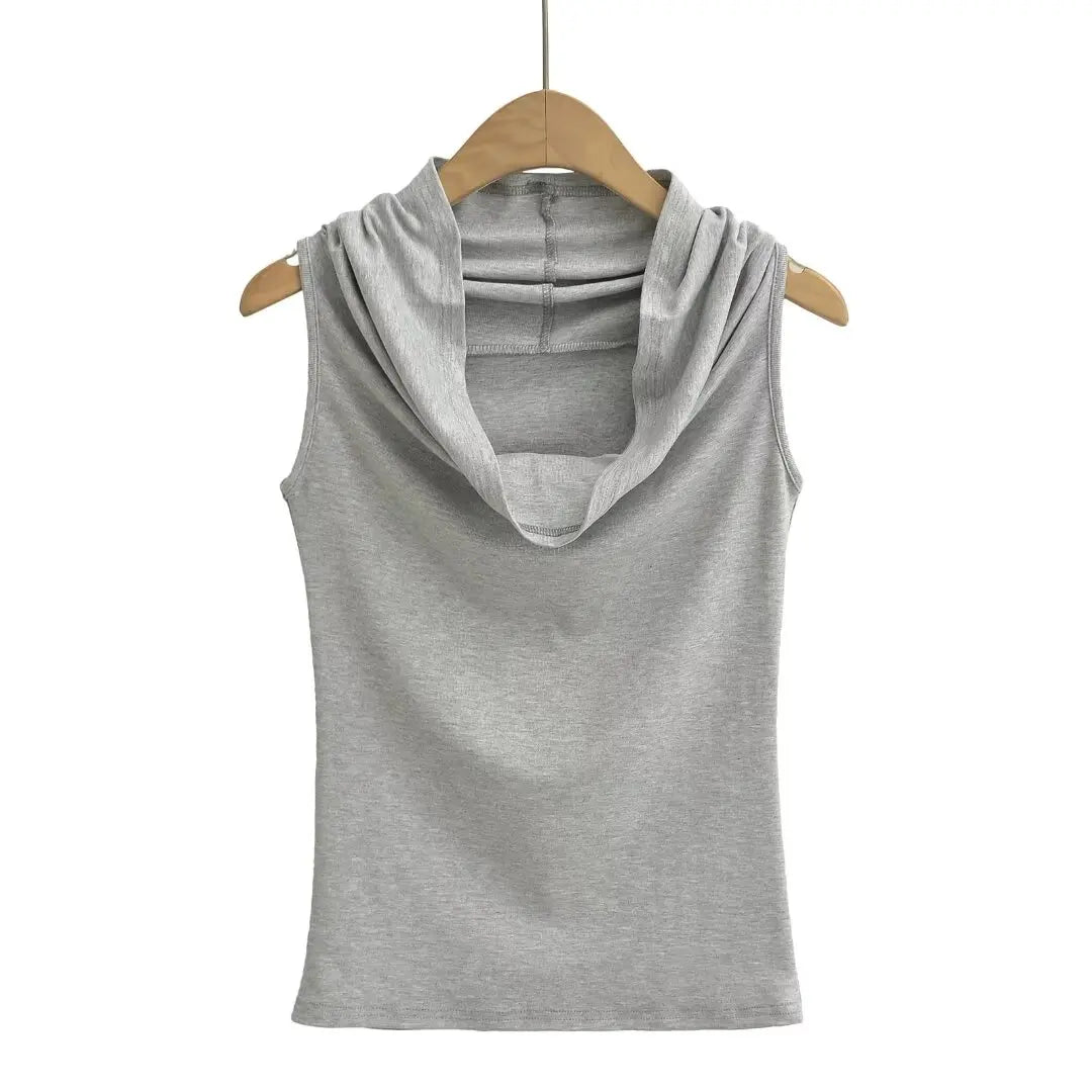 Women 2024 Summer New Fashion One-word Swing Collar Vest Base Shirt Retro Casual Chic Female Tee Shirt Tops Mujer