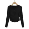 Women 2024 Summer New Fashion Fleece-lined Button Base Long Sleeve Top Retro Casual Chic Female Tee Shirt Tops Mujer