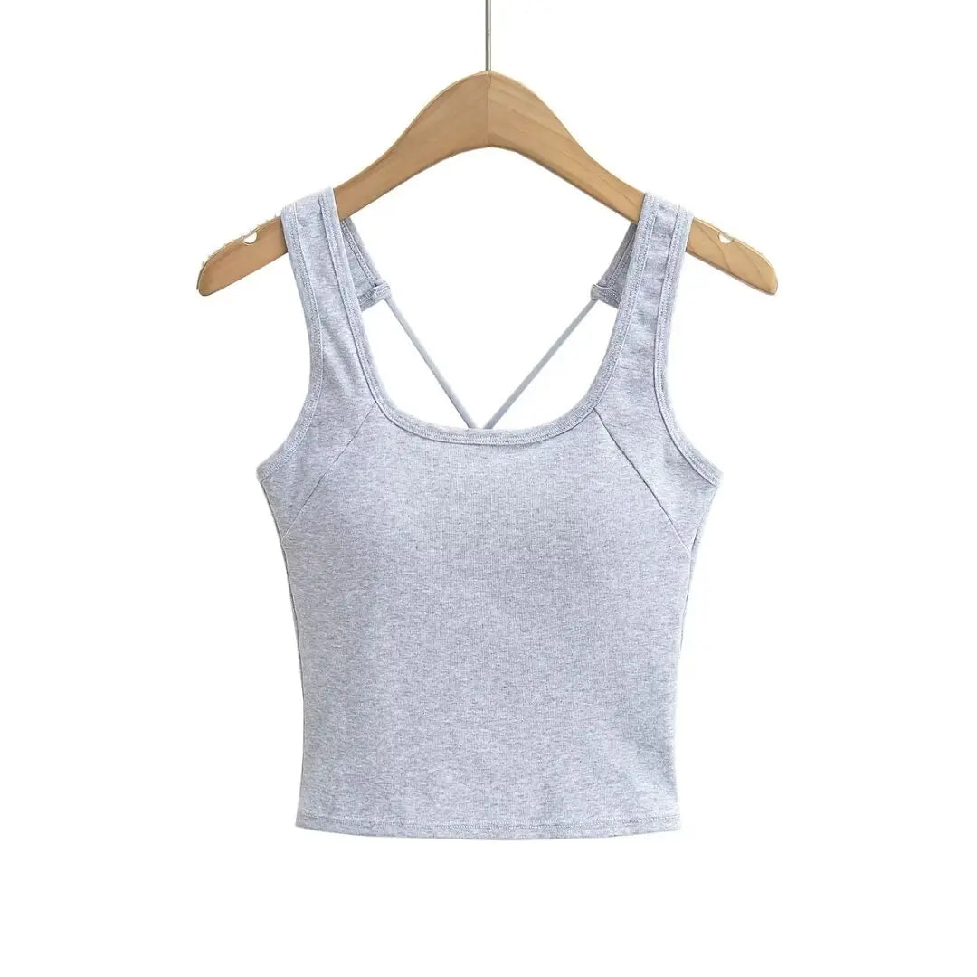Women 2024 Summer New Fashion Small Tank Tops Vintage Slim-Fit Casual Female Camis Chic Tops