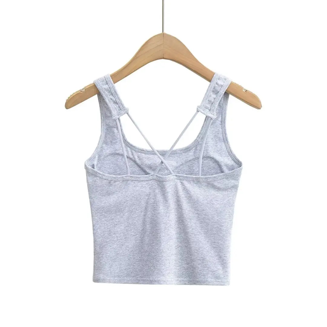 Women 2024 Summer New Fashion Small Tank Tops Vintage Slim-Fit Casual Female Camis Chic Tops