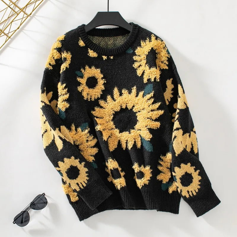 Sunflower 3D Jacquard Weave Women's Sweaters Long Sleeve Ladies Pullovers Knitted Tops High Quality Christmas Sweater