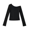 Women 2024 Summer New Fashion Asymmetric Shoulder Long Sleeve Base Shirt Vintage Casual Chic Female Tee Shirt Tops Mujer