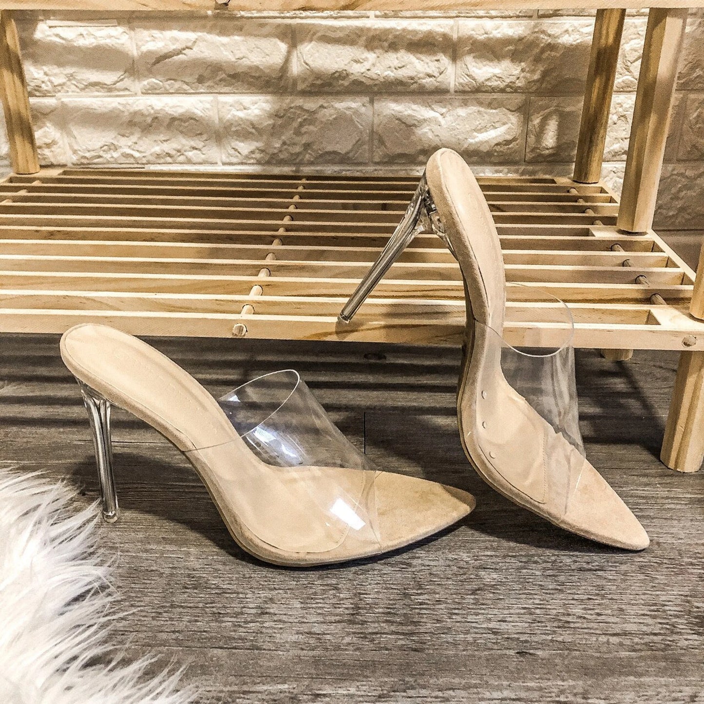 TD Clarissa Women's High Heel Pumps Nude Clear Upper 8cm Thin Heels with Ankle Strap High Stilettos