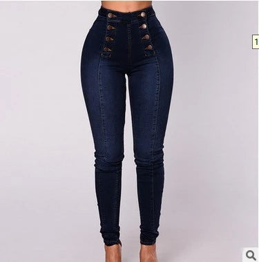 Denim Pencil Pants Women Vintage Jeans High Waist Washed Double Breasted Pockets Basics Ankle Length Trousers 2025 Streetwear