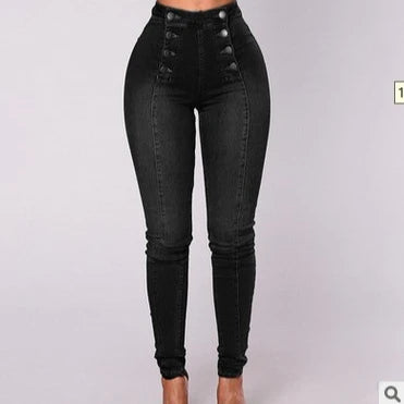 Denim Pencil Pants Women Vintage Jeans High Waist Washed Double Breasted Pockets Basics Ankle Length Trousers 2025 Streetwear