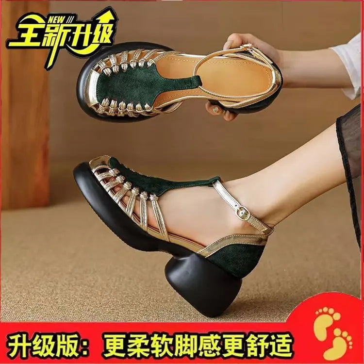 Women's Shoes 2025 New Summer Trend Comfortable Low-heeled Shoes Baotou Casual One-line Buckle Fashion Roman Sandals